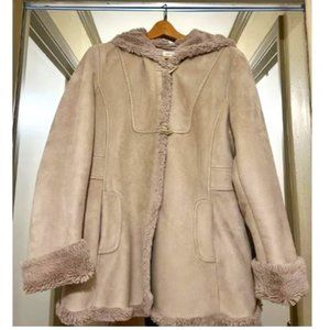 Jones New York Tan Faux Suede w/ Fur Interior Hooded Jacket
